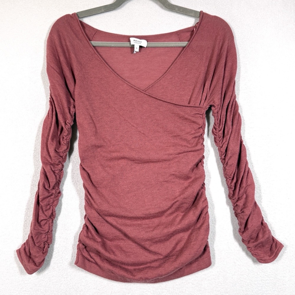 Reiss Sweater Womens Small Verity Wool Cashmere‎ Ruched Faux Wrap Lightweight
